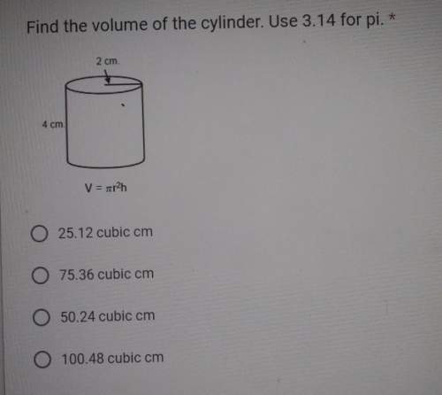 Find the volume of the cylinder use 3.14 for pi