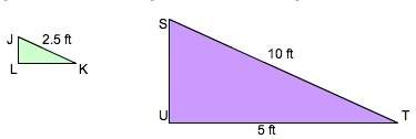 triangle jkl is similar to triangle stu. what is the length of side lk?  a) 1.25 ft