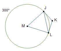 Major arc jl measures 300°. which describes triangle jlm?  a. right b.