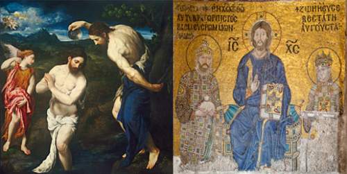 Which sentence accurately describes these two paintings of jesus christ? 1 a