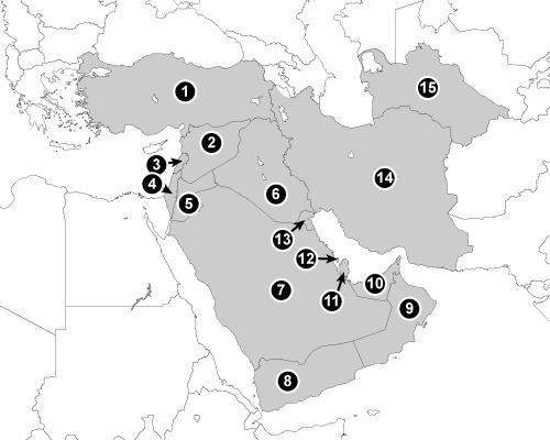 On the map below, #1 is marking which of the following countries?  turkey sy