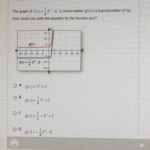 The graph of shown below. g(x) is a transformation of f(x). how would you write the equation for th