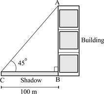 The length of the shadow of a building is 100 meters, as shown below:  what