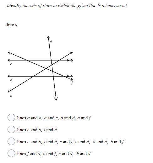 identify the sets of lines to which the given line is a transversal. line a