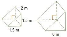 The two triangular prisms shown are similar. what is the volume of the larger pris