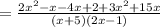 =  \frac{2 {x}^{2}  - x - 4x + 2+ 3 {x}^{2}  + 15x}{(x + 5)(2x - 1)}