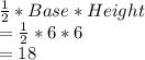 \frac{1}{2}*Base*Height\\=\frac{1}{2}*6*6\\=18