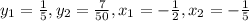 y_1=\frac{1}{5},y_2=\frac{7}{50},x_1=-\frac{1}{2},x_2=-\frac{1}{5}