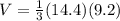 V=\frac{1}{3}(14.4)(9.2)