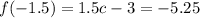 f(-1.5) = 1.5c-3 = -5.25