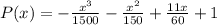 P(x)=-\frac{x^3}{1500}-\frac{x^2}{150}+\frac{11x}{60}+1