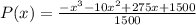 P(x) = \frac{-x^3 - 10 x^2 + 275 x + 1500}{1500}
