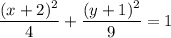 \dfrac{(x+2)^2}{4}+\dfrac{(y+1)^2}{9}=1