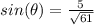 sin(\theta)=\frac{5}{\sqrt{61}}