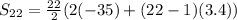 S_{22} = \frac{22}{2}(2(-35)+(22-1)(3.4))