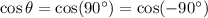 \cos \theta = \cos(90^{\circ}) = \cos( -90^{\circ})