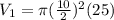V_1=\pi (\frac{10}{2})^2(25)