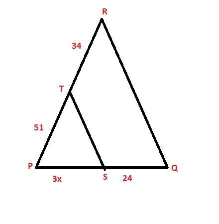Look at the figure shown below:  a triangle rpq is shown. s is a point on side pq and t is a point o