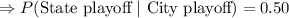 \Rightarrow P(\text{State playoff}\ |\ \text{City playoff})=0.50