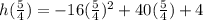 h(\frac{5}{4})=-16(\frac{5}{4})^2+40(\frac{5}{4})+4