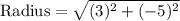 \text{Radius}=\sqrt{(3)^{2}+(-5)^{2}}