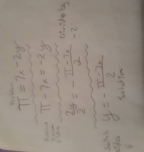 Solve the equation for y  leave your answer in terms of π π = 7x - 2y