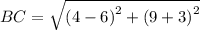 BC=\sqrt{\left(4-6\right)^2+\left(9+3\right)^2}