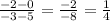 \frac{-2-0}{-3-5} =\frac{-2}{-8} =\frac{1}{4}