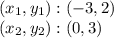 (x_ {1}, y_ {1}): (- 3,2)\\(x_ {2}, y_ {2}) :( 0,3)