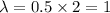 \lambda=0.5\times2=1