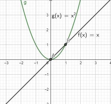 Consider two functions:  g(x)=x2 and the linear function f(x) with slope 1 and y-intercept of 0. whi