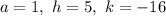 a=1,\ h=5,\ k=-16