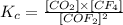 K_c=\frac{[CO_2]\times [CF_4]}{[COF_2]^2}