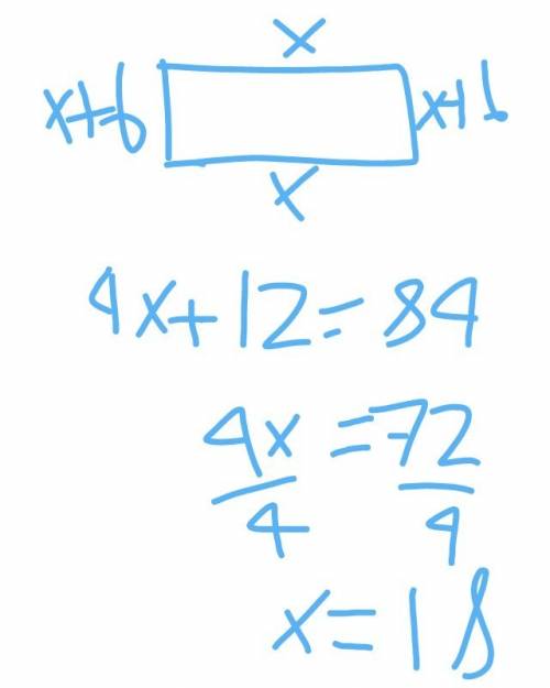 Awidth of a rectangle is 6 inches more than its length the perimeter is 84 inches fine the dimension