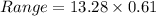 Range = 13.28 \times 0.61