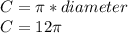 C = \pi * diameter\\C = 12\pi