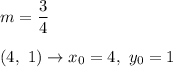 m=\dfrac{3}{4}\\\\(4,\ 1)\to x_0=4,\ y_0=1