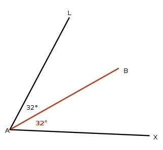 Ab bisects angle lax and angle lab measures 32 degrees. find the measure of angle lax