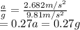 \frac{a}{g} =\frac{2.682m/s^2}{9.81m/s^2} \\ =0.27&#10;a=0.27g
