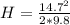 H = \frac{14.7^2}{2*9.8}