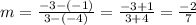m=\frac{-3-(-1)}{3-(-4)}=\frac{-3+1}{3+4}=\frac{-2}{7}