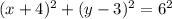 (x + 4)^2 + (y - 3)^2 = 6^2