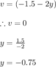 \\v=(-1.5-2y)\\\\\therefore v=0 \\\\y=\frac{1.5}{-2}\\\\y=-0.75
