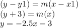 (y-y1)=m(x-x1) \\ (y+3)=m(x) \\ y=-2.5x-3