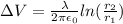 \Delta V = \frac{\lambda}{2\pi \epsilon_0}ln(\frac{r_2}{r_1})
