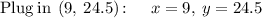 \mathrm{Plug\:in\:}\left(9,\:24.5\right)\mathrm{:\:}\quad \:x=9,\:y=24.5