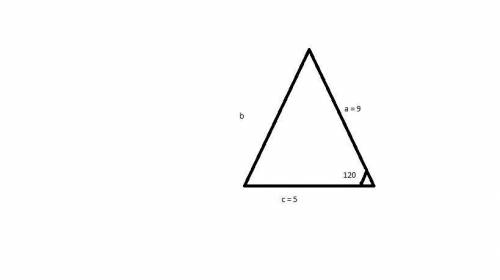 In triangle abc, a = 9, c = 5, and b = 120°. find b2. 61 83.5 128.5 151