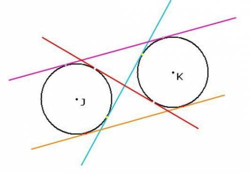 Circle j and circle k are shown in the diagram below. what is the total number of lines of tangency