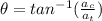 \theta = tan^{-1}(\frac{a_{c}}{a_{t}})