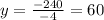 y = \frac{-240}{-4} = 60